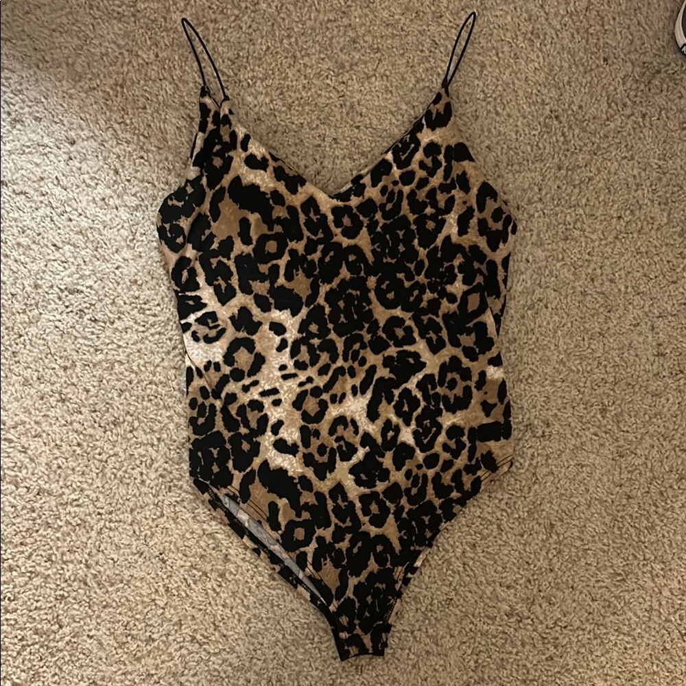 Brown and Black Bodysuit with Leopard Print